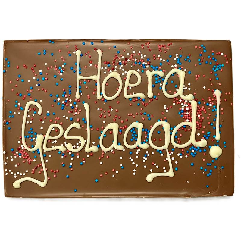 Tablet met tekst - "Hoera geslaagd"